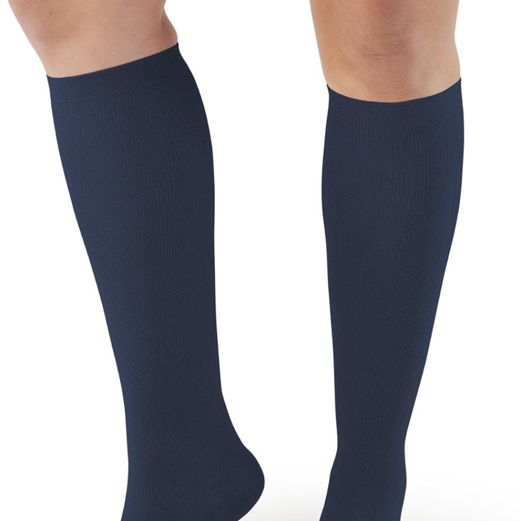 Elegant Womens Microfiber Compression Knee High Socks  1520 Mmhg Navy Xl